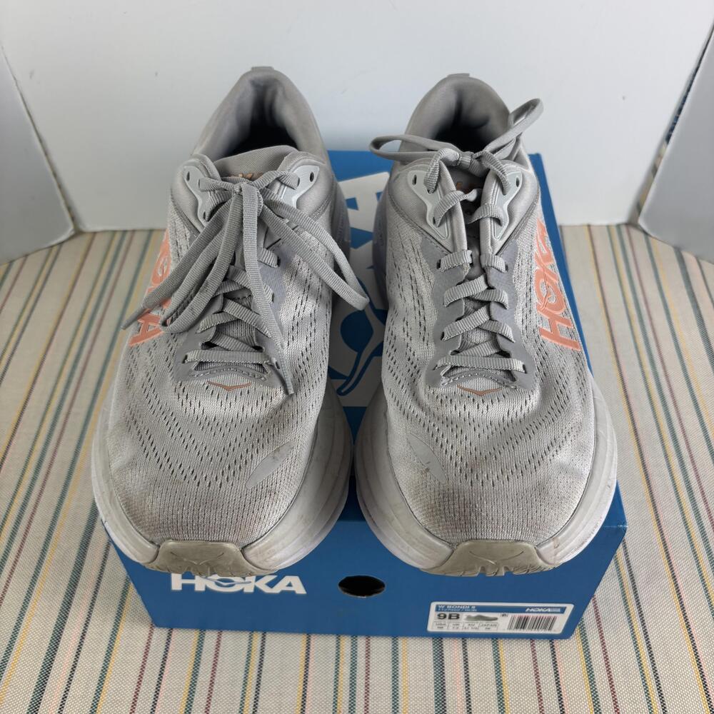 Hoka One One Bondi 8 Shoes Womens Size 9 B Gray Peach Running Sneakers 1127952